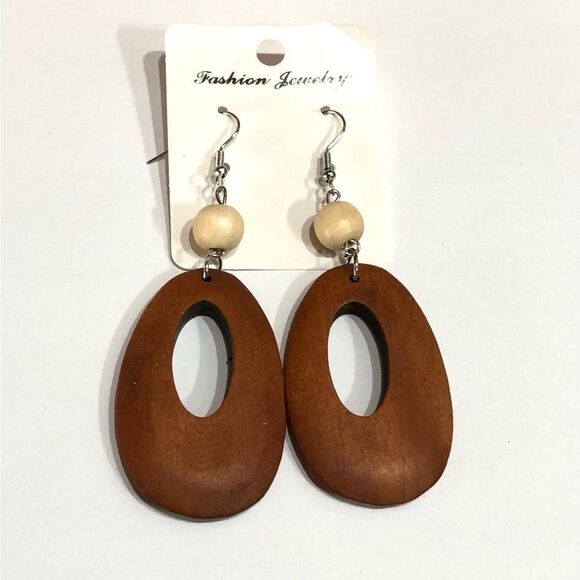 Boho Chic Beaded Wooden Hippie Hoop Dangle Earrings - 208 - Picture 6 of 8